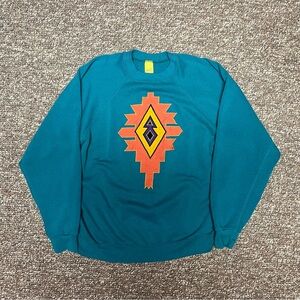 Vintage 70s Native Motif Navajo Southwestern Geometric Raglan Stitch Sweatshirt